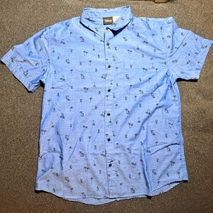 Disney light blue all over palm tree and Mickey Mouse print men’s shirt large